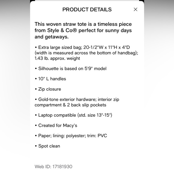 Style & Co. Natural Stripe Straw Large Tote with Tassels - Picture 7 of 7